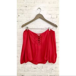 Chiffon Off The Shoulder Lace-Up Blouse